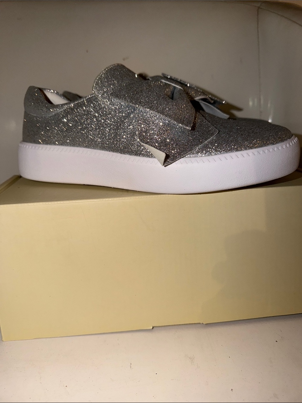 Sparkle Bow Slip-On Sneakers - Silver Glitter